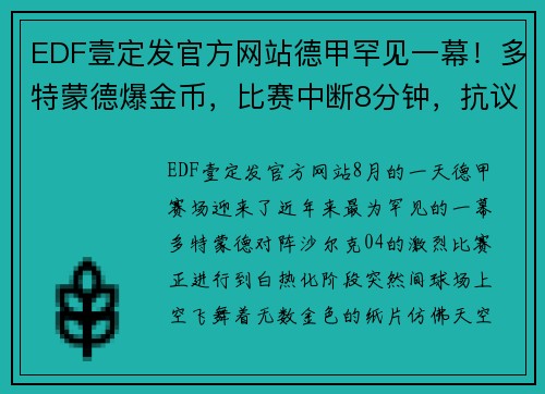 EDF壹定发官方网站德甲罕见一幕！多特蒙德爆金币，比赛中断8分钟，抗议足协新政