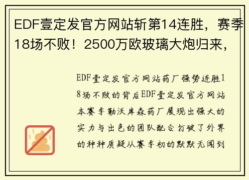 EDF壹定发官方网站斩第14连胜，赛季18场不败！2500万欧玻璃大炮归来，药厂目标剑指冠军