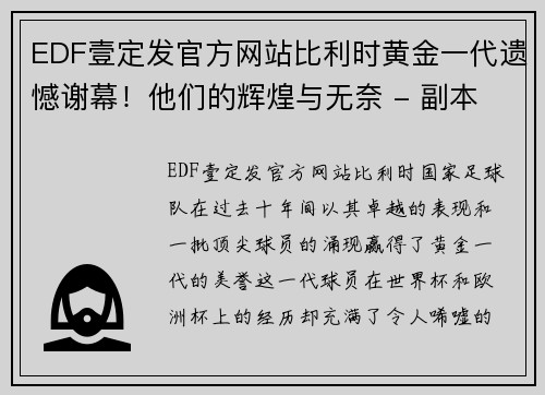 EDF壹定发官方网站比利时黄金一代遗憾谢幕！他们的辉煌与无奈 - 副本