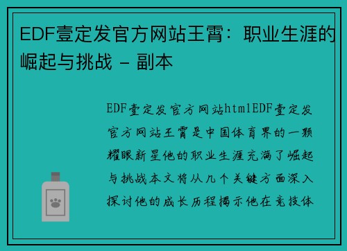 EDF壹定发官方网站王霄：职业生涯的崛起与挑战 - 副本